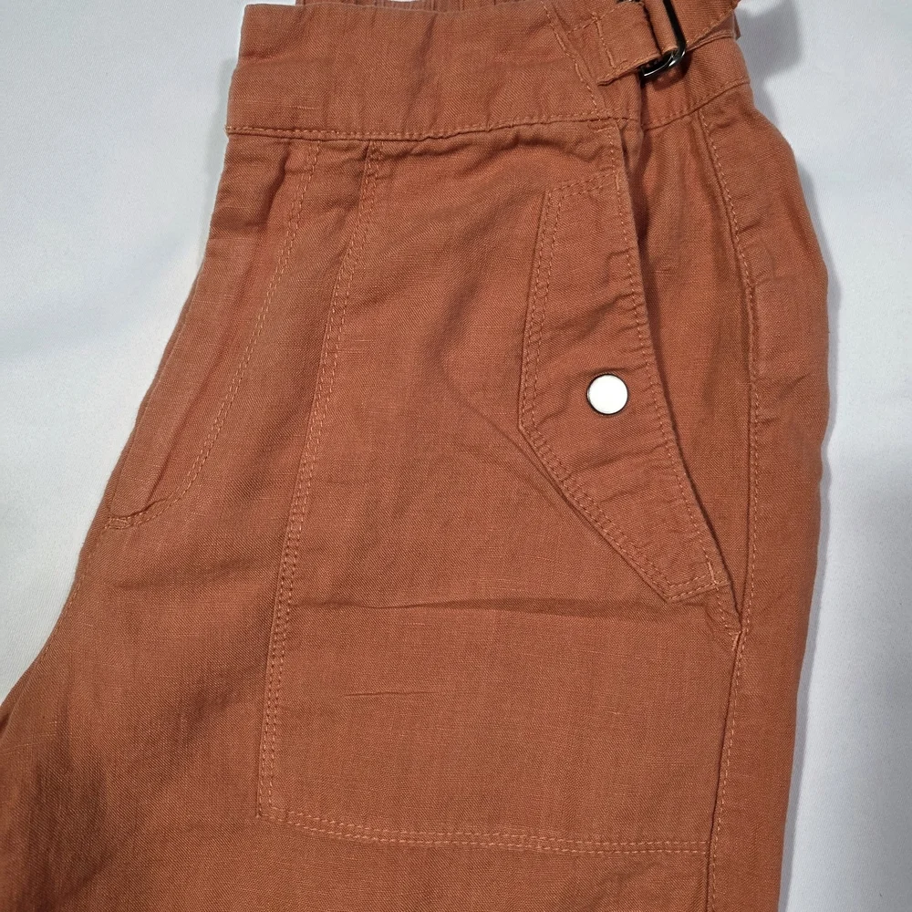Athleta 100% Linen Pants Women Size 6 Orange Elastic Waist Lightweight Summer - Picture 4 of 10